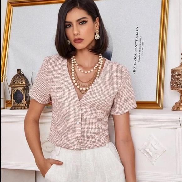 Jackets & Blazers - Button Front Crop Tweed Blazer